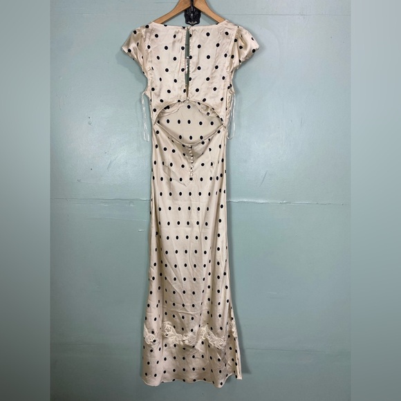 Free People Butterfly Babe Midi Dress Cream Black Polka Dot Medium Tea Combo - Picture 5 of 7